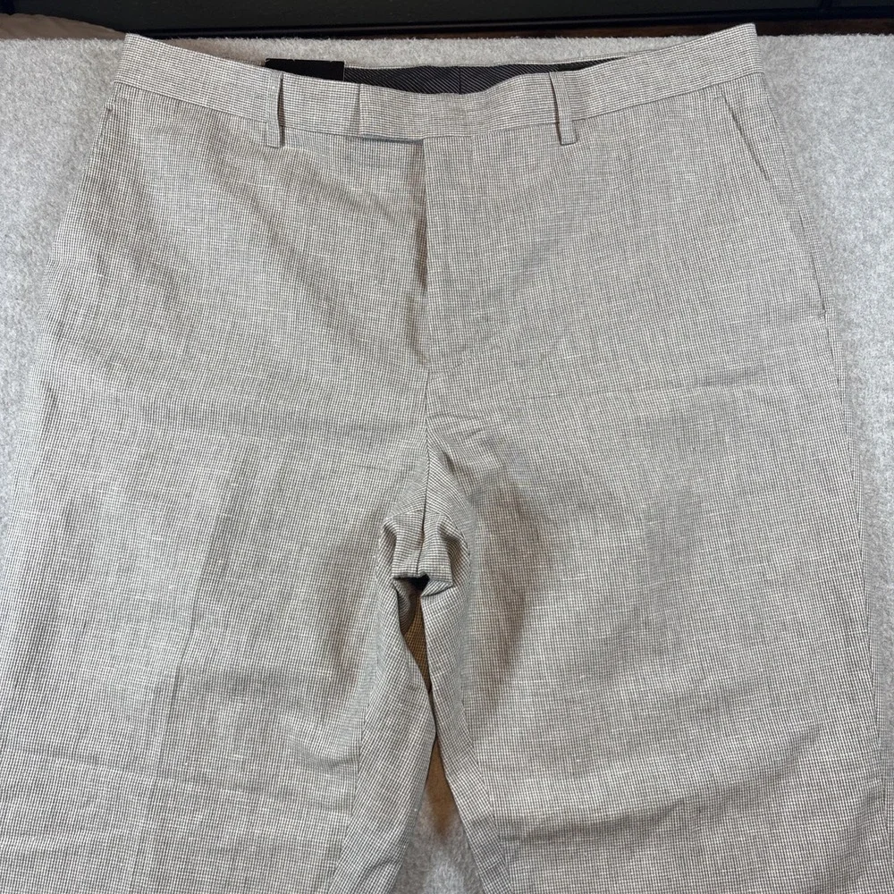 Banana Republic Slim Fit Men's 36x32 Linen Cotton Gray Micro Square Pattern Pant